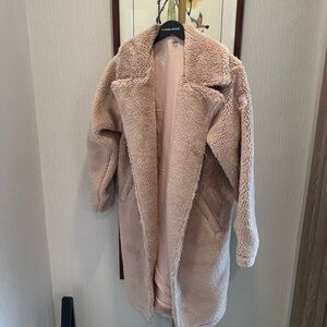 ALO Yoga Oversized Plush Sherpa Trench Coat Jacket Dusty Rose Pink